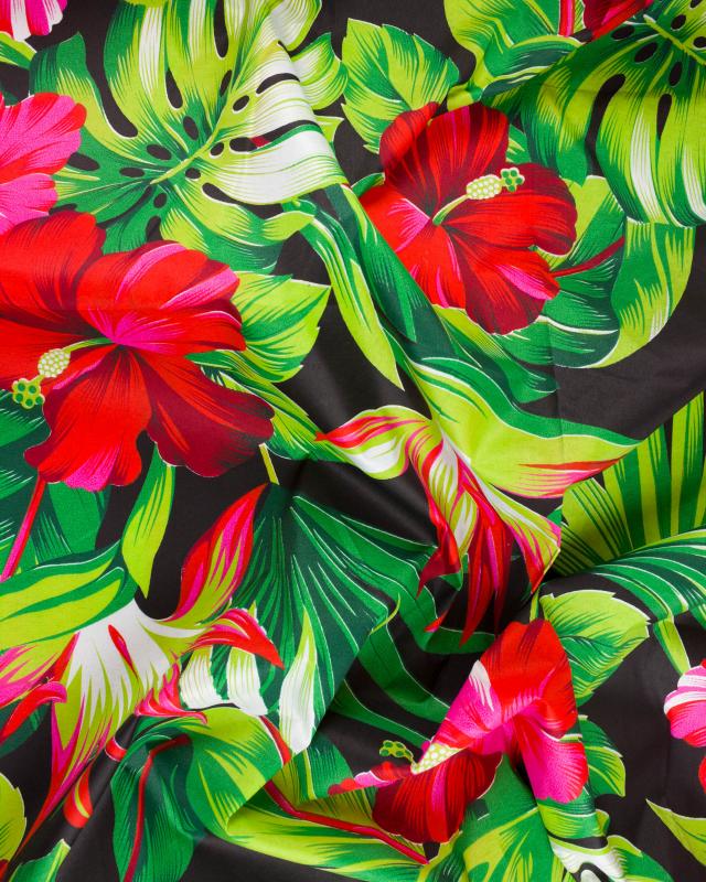 Polynesian fabric HIBISCUS Black - Tissushop